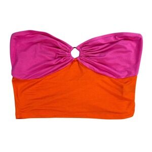 Womens Colorblock Strapless Tube Top Medium Pink Orange Festival Rave Beach